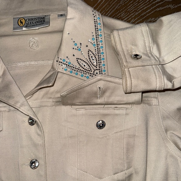Christine Alexander Vintage Jacket w/ rhinestones, turquoise. Pockets. Size S - Picture 9 of 12